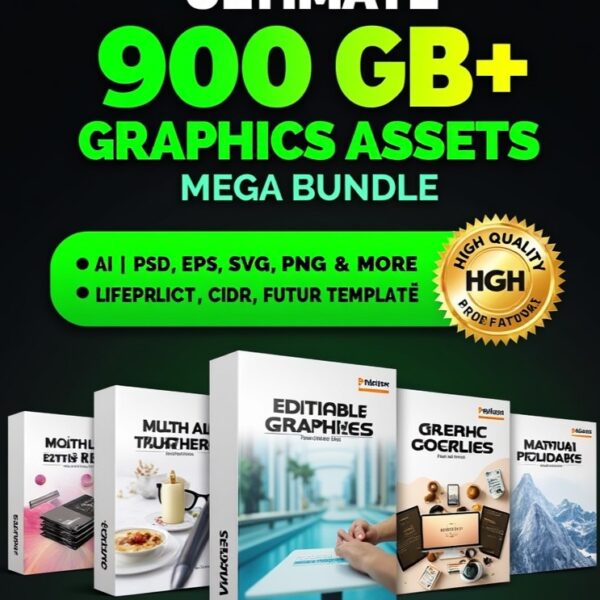 900GB+ Graphic Design Assets Mega Bundle – 25 Lakh+ Editable Templates | Lifetime Access + Free Updates