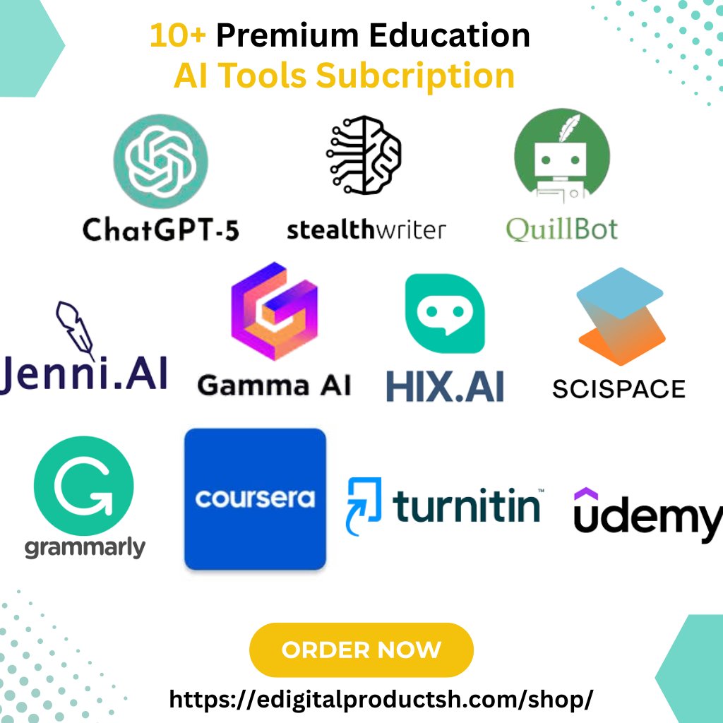 10+ Premium Education AI Tools Subscription - Access ChatGPT-5, Grammarly, Turnitin, Coursera, Udemy, QuillBot & More!